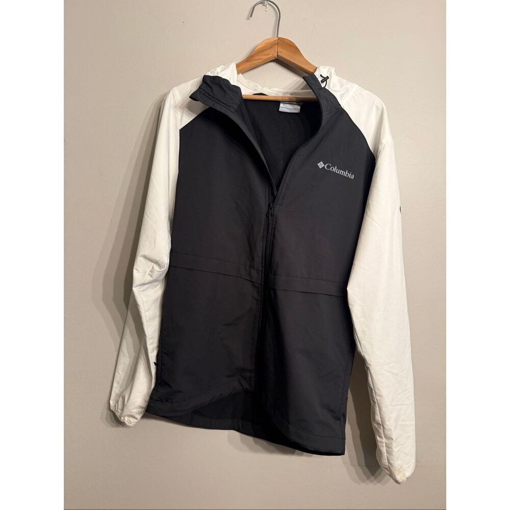 Columbia Black White Colorblock Half Zip Hooded Windbreaker Jacket Size Small